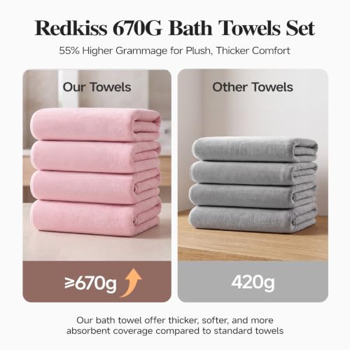 Pink Microfiber Bath Towels Set of 4 - Extra Large 35 x 70 Inches