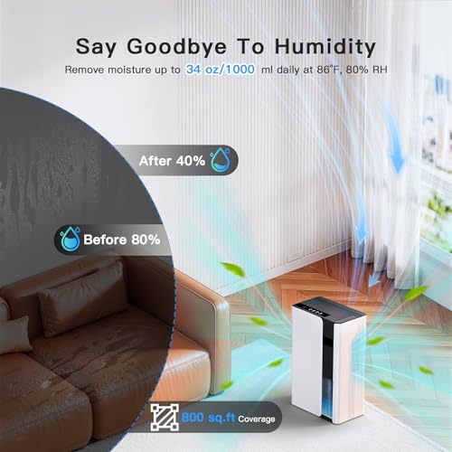 Small Bedroom Dehumidifier with 102oz Tank - Quiet & Energy Efficient, White