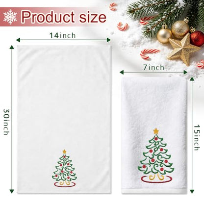 Hexagram Christmas Hand Towels - 14x30 Inch Embroidered Tree Bathroom Decor Set