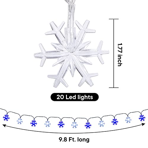 Snowflake String Lights Blue and White 9.8FT Waterproof Battery Operated
