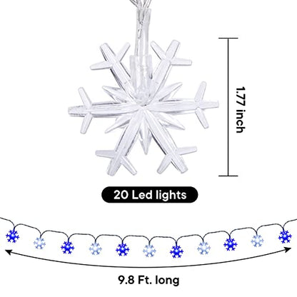 Snowflake String Lights Blue and White 9.8FT Waterproof Battery Operated