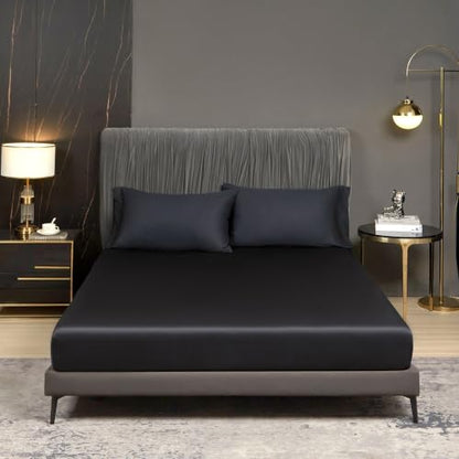 Black King Cooling Fitted Sheet - 100% Bamboo Rayon, Deep Pocket