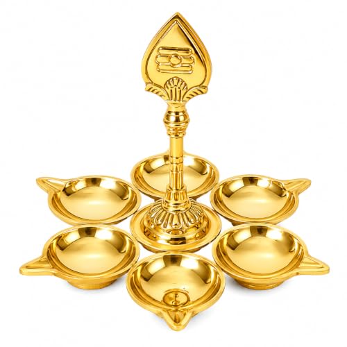Brass Murugan Vel Kuber Diya with 6 Wicks - Traditional Oil Lamp for Puja & Temples