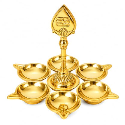 Brass Murugan Vel Kuber Diya with 6 Wicks - Traditional Oil Lamp for Puja & Temples