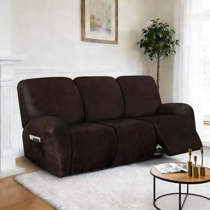 Leather Look Recliner Couch Cover 8-Piece Set for 3 Seater - Coffee Brown