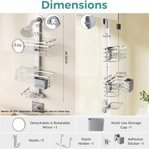 Adjustable Hanging Shower Caddy Medium - Rustproof Stainless Steel Bathroom Organizer