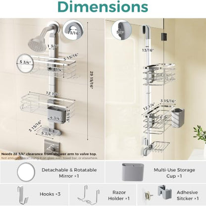 Adjustable Hanging Shower Caddy Medium - Rustproof Stainless Steel Bathroom Organizer