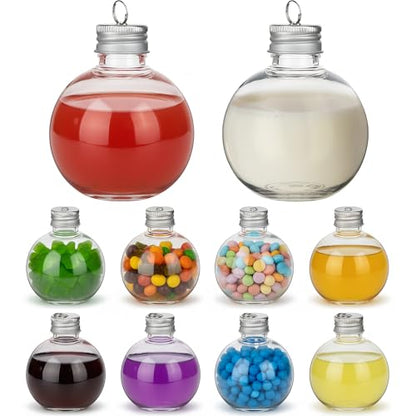 Fillable Christmas Drink Balls - 10 Pack 150ml Clear Plastic Ornaments with Silver Caps