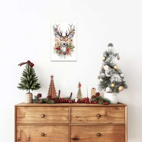 Christmas Deer Canvas Wall Art Watercolor Reindeer Print - 16x24 Inches - Deer 2