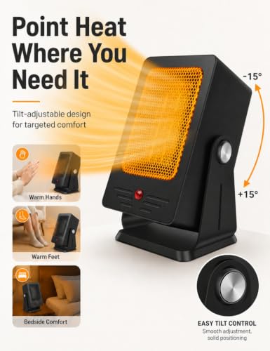 Portable Space Heater for Indoor Use, 2-Second Fast Heating Compact Heater