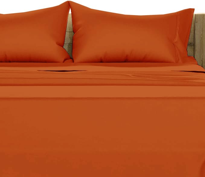 Full Size Egyptian Cotton Sheet Set 1000 Thread Count Burnt Orange - 4 Piece