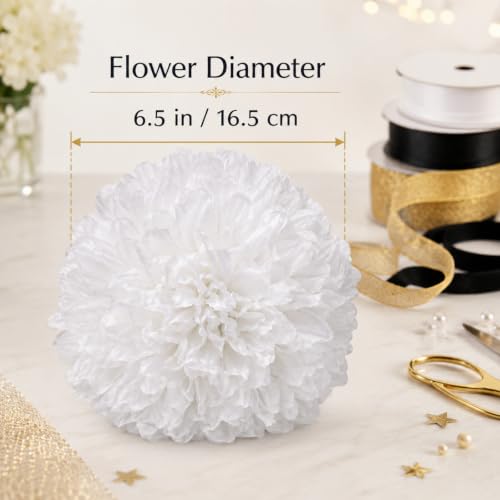 White Homecoming Mum Flower 6.5 Inch Artificial Silk Chrysanthemum Decoration