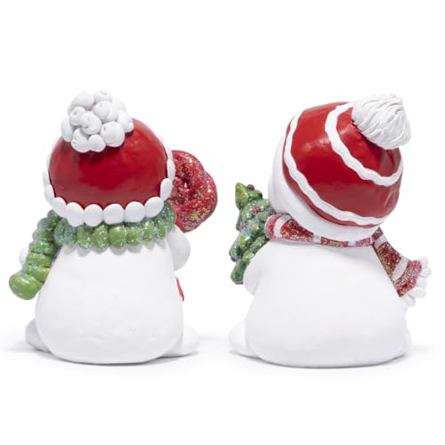 Hodao Christmas Snowman Figurines Set of 2 - Resin Holiday Home Decor