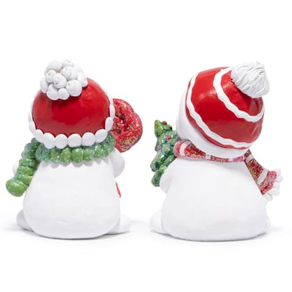 Hodao Christmas Snowman Figurines Set of 2 - Resin Holiday Home Decor