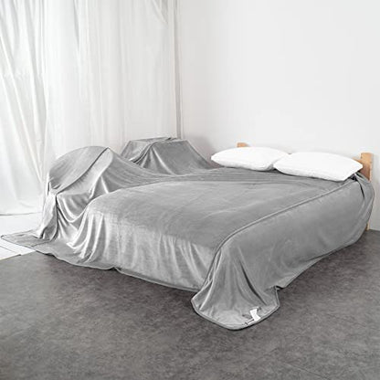 340GSM Flannel Bed Blanket Oversized King 120x128 Light Gray Cozy Microfiber