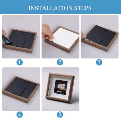 Small Shadow Box Picture Frame Set - 6x6 Inch Walnut Finish, 2 Pack