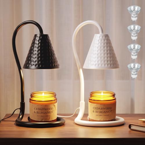 Candle Warmer Lamp Set - Black & White Iron Wax Melters with Timer & Dimmer