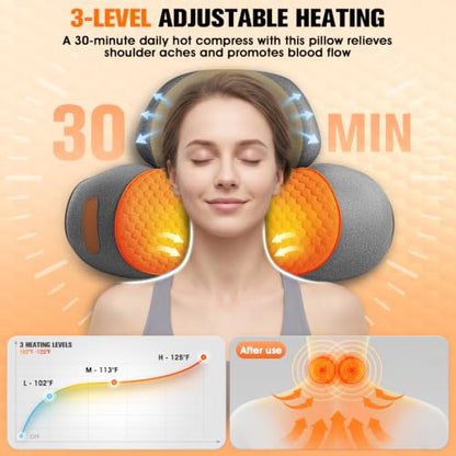 Grey 3-in-1 Cordless Neck Massager Pillow with Heat & Traction