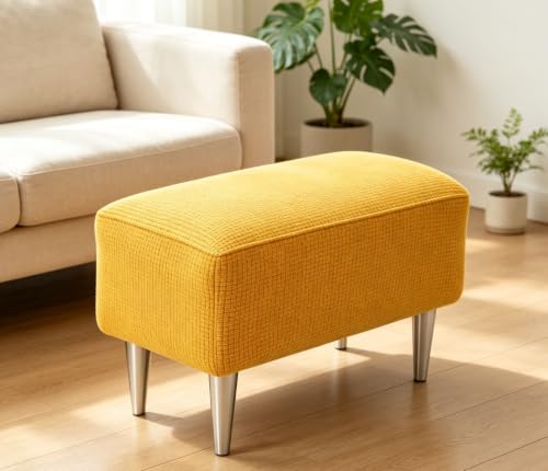 Grey Premium Waffle Corn Velvet Ottoman Cover for Rectangle Ottomans