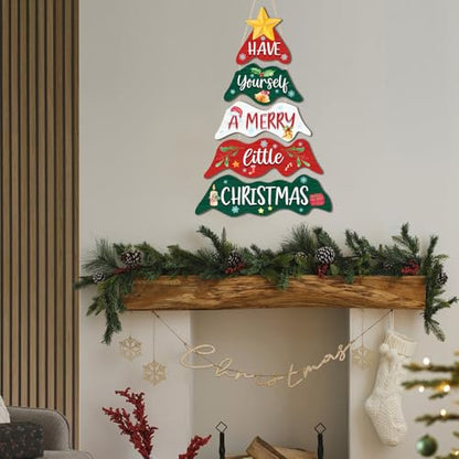 Have Yourself a Merry Little Christmas Hanging Signs Set of 5 - Colorful Wooden Holiday Decor