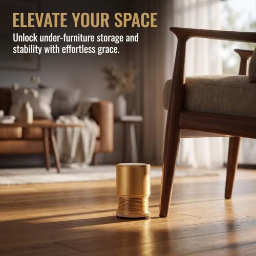 Gold Adjustable Bed Risers 4 Pack - Furniture Lift Blocks 1.85-3.11 Inch Height