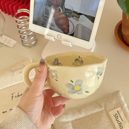Blue Flower Ceramic Mug - Cute Floral Coffee Cup for Office & Home - 8.5oz