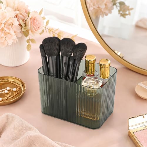 Clear Bathroom Q Tip Holder Dispenser with 3 Slots - Modern Vanity Organizer