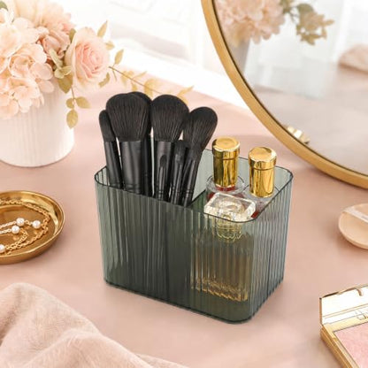 Clear Bathroom Q Tip Holder Dispenser with 3 Slots - Modern Vanity Organizer