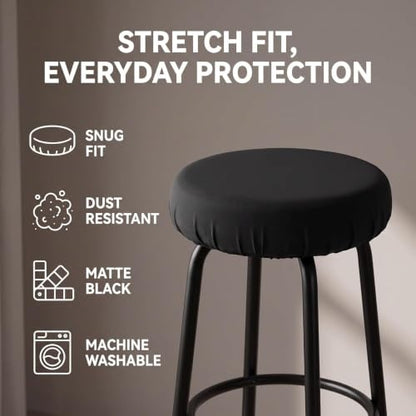 2 Pack High Elastic Round Bar Stool Covers - Fits 11-14 Inch Diameter, Black