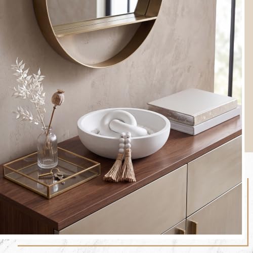 Farmhouse Wooden Decorative Bowl Set with Chain Beads - White - Novabright