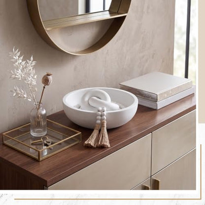 Farmhouse Wooden Decorative Bowl Set with Chain Beads - White - Novabright