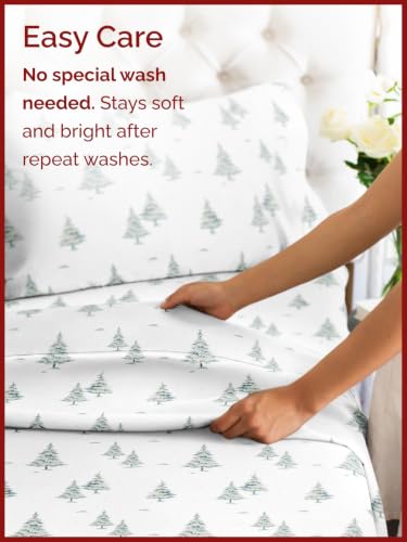 CGK Unlimited Christmas Sheet Bedding Set - Green Xmas Trees, Split King Size Variation 62