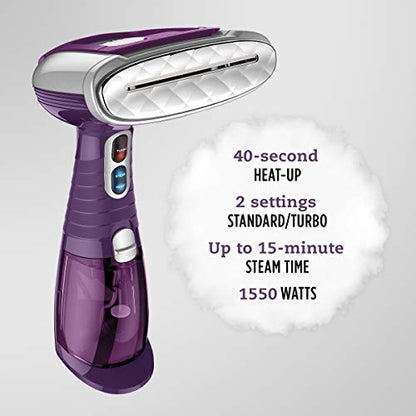 Conair Handheld Garment Steamer for Clothes, Turbo ExtremeSteam 1550W, Portable Handheld Design, Strong Penetrating Steam - Amazon Exclusive in Plum