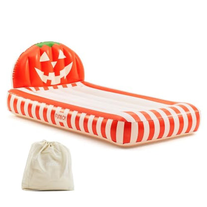 FUNBOY Kids Pumpkin Halloween Inflatable Air Mattress - Supportive & Cozy Sleepover Bed - Orange & White Variation