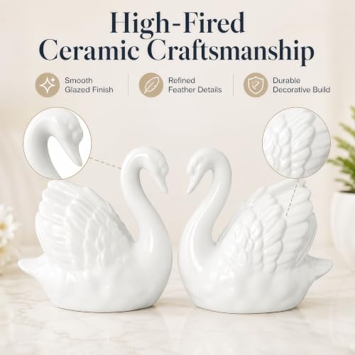 2PCS Ceramic Swan Cake Topper Set for Weddings and Celebrations