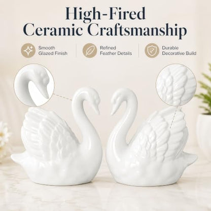 2PCS Ceramic Swan Cake Topper Set for Weddings and Celebrations