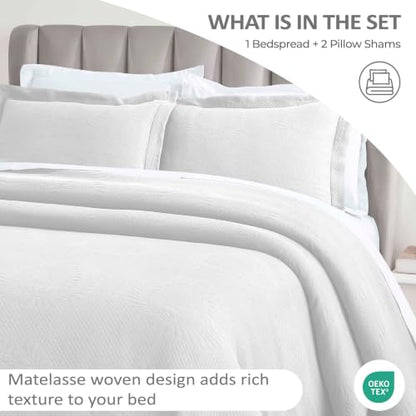 King Cotton Bedspread Set with Pillow Shams - White, Oversized, All-Season Comfort