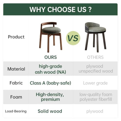 Ash Wood Low-Back Vanity Stool, Walnut Green – Variation of THIS listing