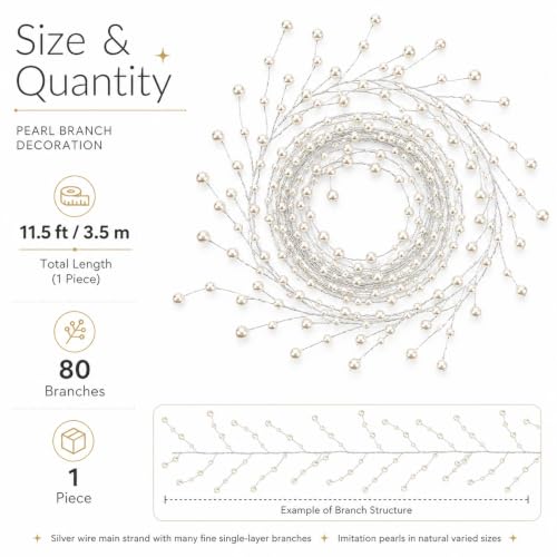 Faux Pearl Garland for Christmas Tree Wedding Decor 11.5ft Long Beaded String