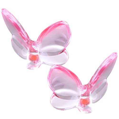 Pink Butterfly Crystal Figurines - Glass Wedding & Holiday Decor - 2 Pack