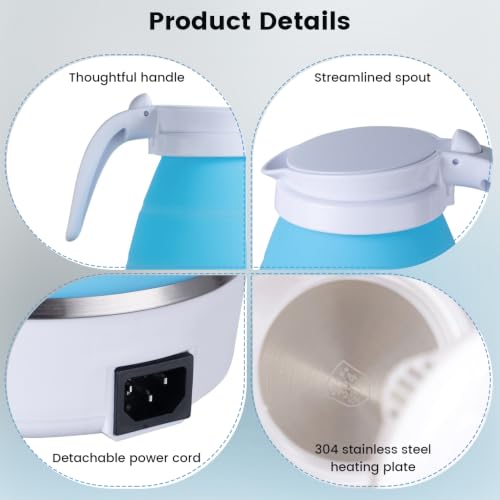 Foldable Electric Travel Kettle 600ml - Food Grade Silicone, Auto Shut-Off