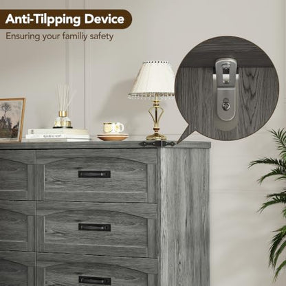 Decofy Grey 47" Farmhouse 6-Drawer Dresser for Bedroom — Variation: Grey