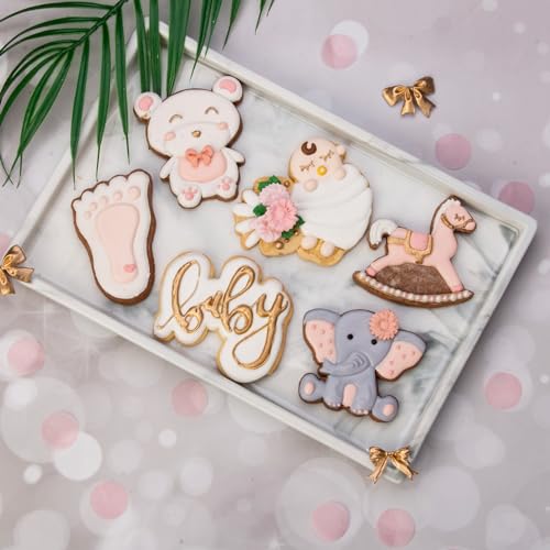 Baby Shower Cookie Cutter 4 Pack 3D Stampers Molds DIY Fondant Decorating for Kids' Birthday Party Kitchen Tools, Baby Letter, Baby Bottle, Onesie, Pacifier