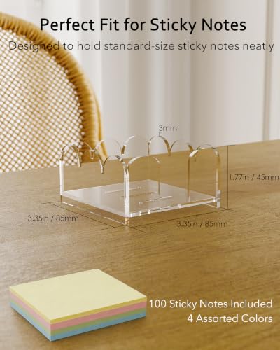 3x3 Acrylic Sticky Note Holder with 100 Sheets of Sticky Notes - Desk Organizer