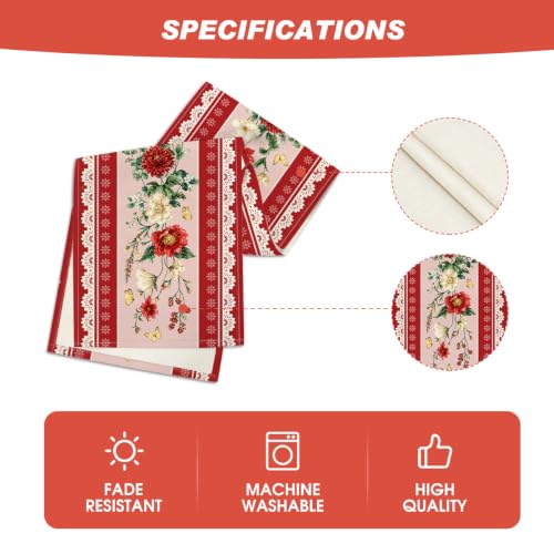 Red 13x36 Inch Printed Lace Floral Table Runner for Home & Party Decor