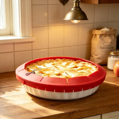 Adjustable Silicone Pie Crust Shield - 2 Pack, Fits 8-11.4 Inch Pies, Red & Clip