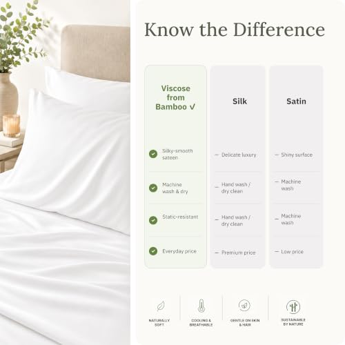 White Queen Pillowcases Set of 2 - 100% Bamboo Viscose, Soft & Cooling