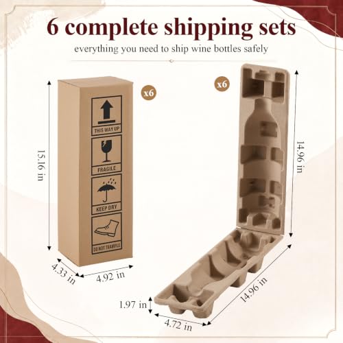 6-Pack Wine Bottle Shipping Boxes with Protective Tray - 16 x 5 Inches