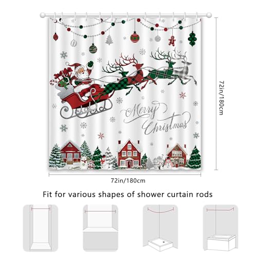 APROPHIC White Christmas Shower Curtain - Red & Green Buffalo Plaid Claus Santa Snowflake Winter Decor 72x72 in