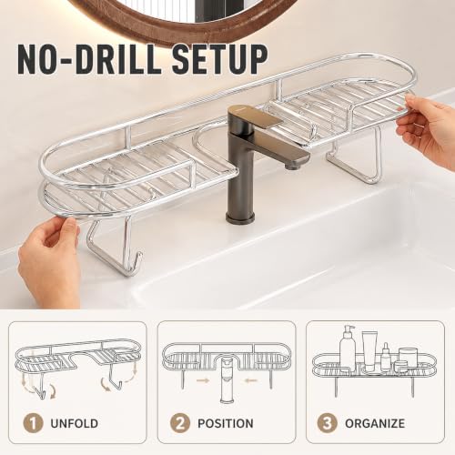 60cm Foldable Stainless Steel Sink Shelf No-Drill Over The Sink Organizer